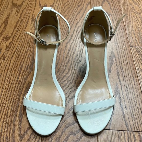 Express White and Tan High Wedges with Thin Toe and Ankle Straps - Picture 5 of 7